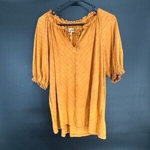 Wonderfly Small Women's Pumpkin Orange Textured Top Flowy Oversized Cotton